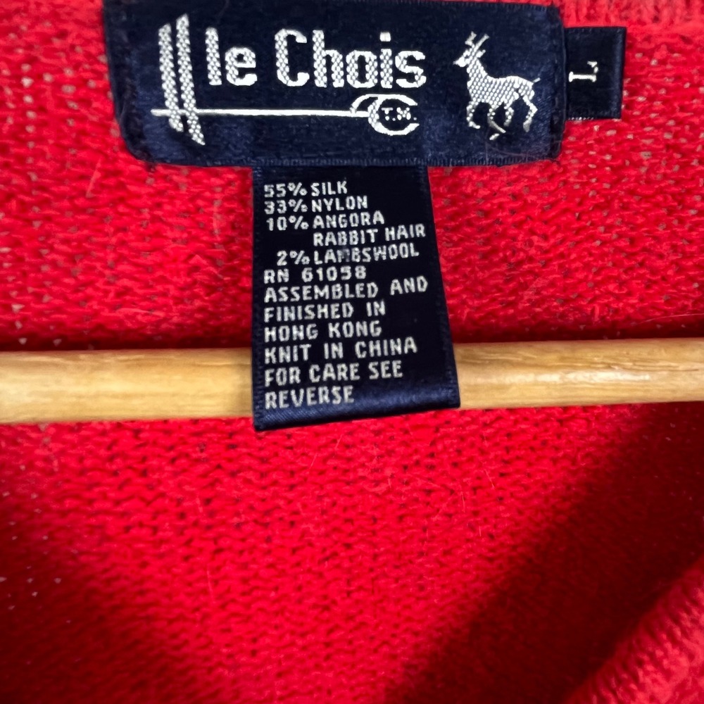 Le Chois Sweater Red Womens Large Silk Angora Sequin Bow Holiday Vintage - Picture 2 of 7